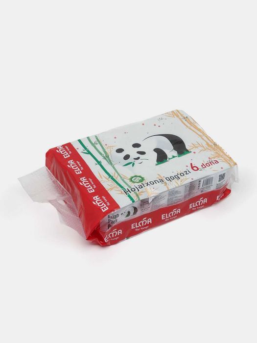 Туалетная бумага Elma Panda Asian Pack 2х слойная 6 шт, Без втулки