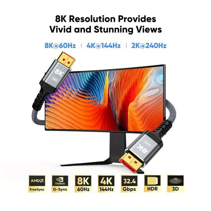 Кабел DP1.4 8К/60Hz висок-трансфер за телевизор FPS MAX*DP1.4/32.4Gbps