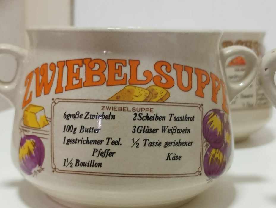 Set colecție vintage 6 boluri de supa cu rețete culinare diverse in stil retro anii 70's diverse