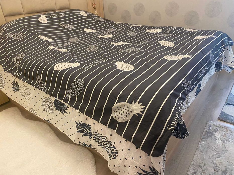 Set lenjerie pat dubla EnLora Home, bumbac, 220x200cm, gri/alb, 2 fete