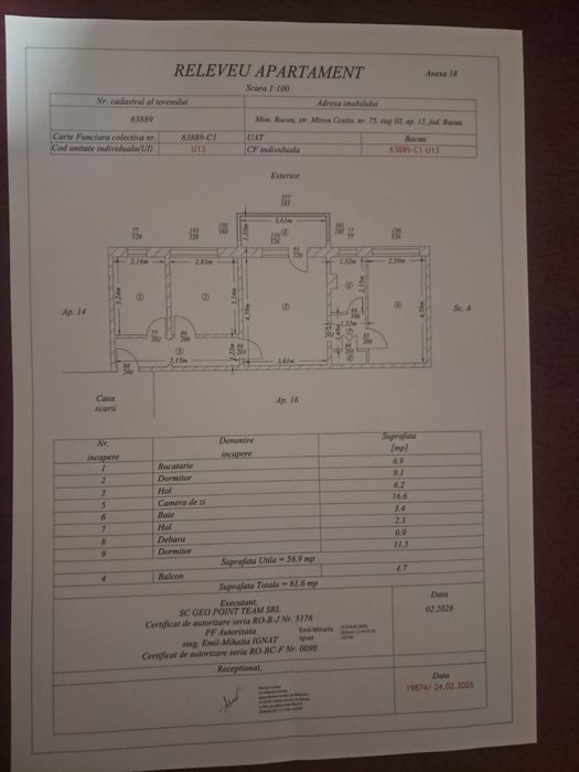 Vând Apartament 3 Camere – 62 mp – Str. Miron Costin, Bacău