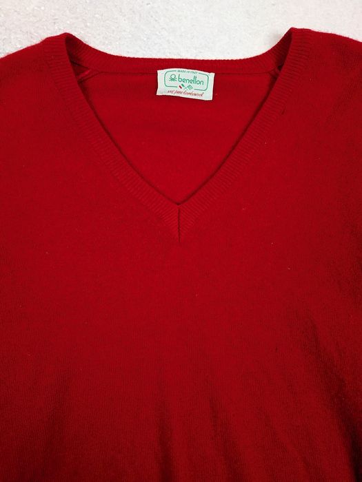 Pulover Dama  Benetton Vintage 90s  Roșu Lână Pură Iarnă Mărimea L/XL