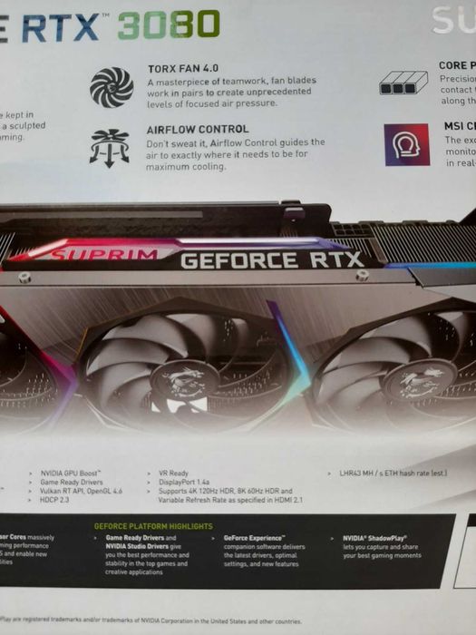 Видео карта GEFORCE RTX 3080 , SUPRIME X , 10GB , GDDR6X