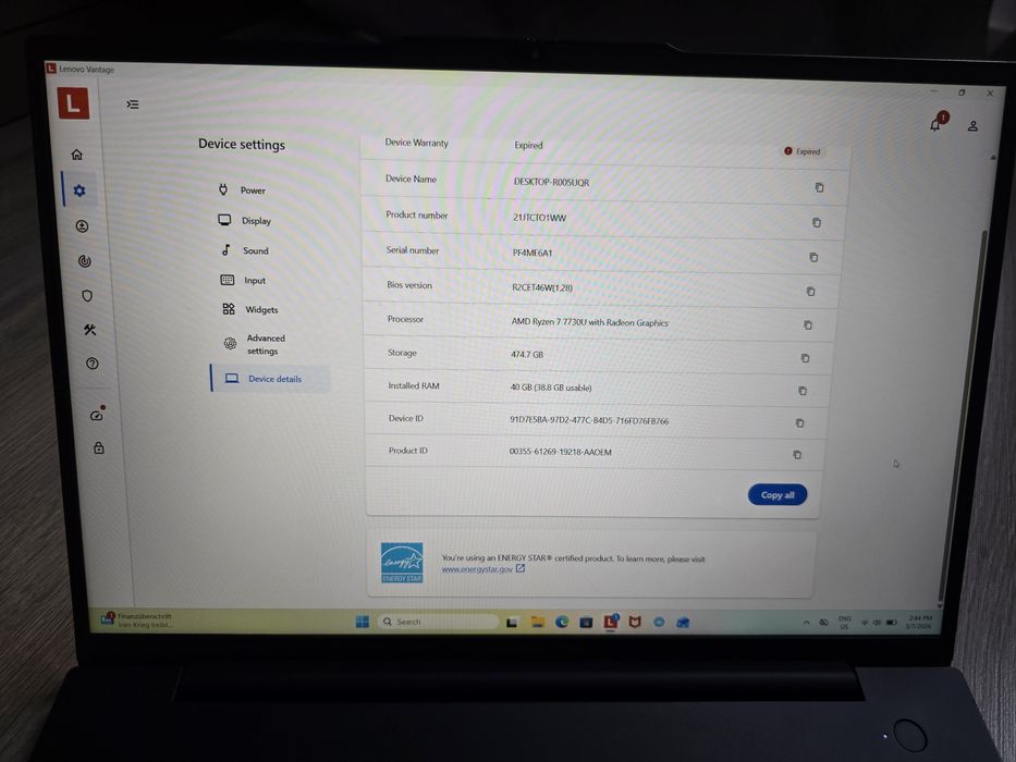 15.6 Ryzen 7 7730U 40GB Lenovo E16