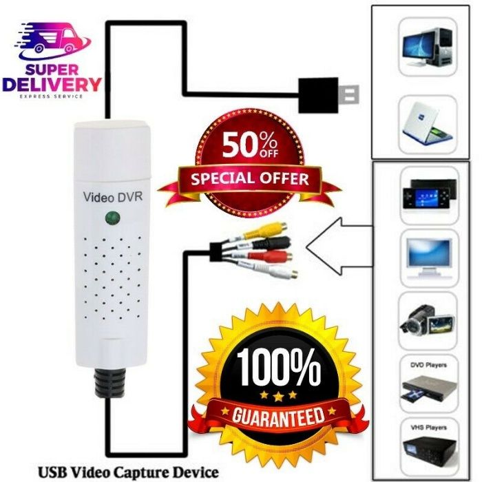 Карта видеозахвата USB 2.0 с разъемом RCA, S — video, VHS