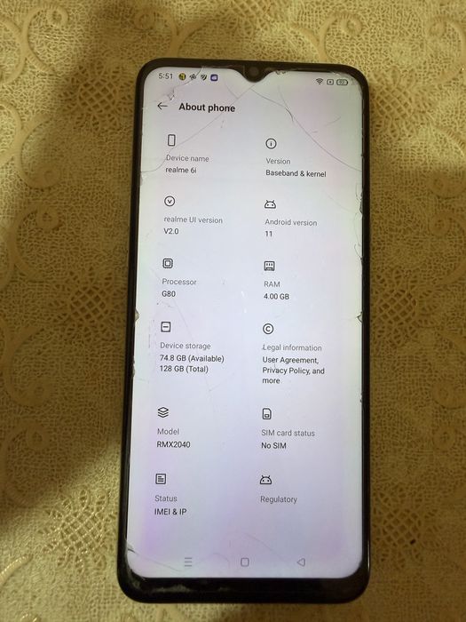Realme 6i 128GM/4GB sotiladi. Holati yaxshi. Karobka dokument.