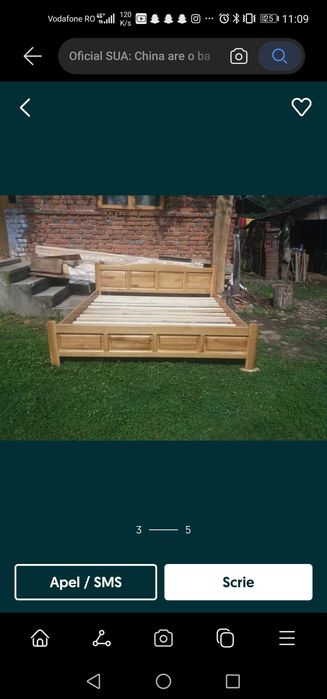 Pat din lemn masiv de stejar