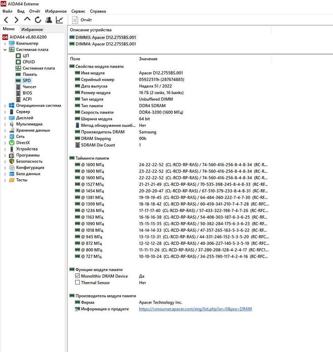 ОЗУ DDR4 32gb(2x16)