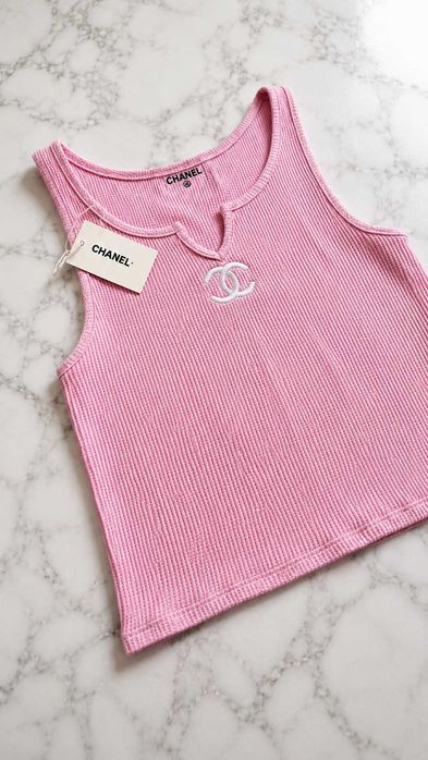 нов потник потниче розово късо кроп шанел chanel xs-s