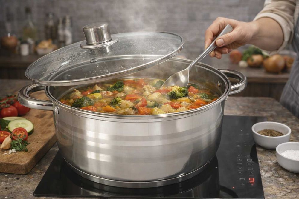 Cratita inox 9.1L cu capac din sticla pentru gatit