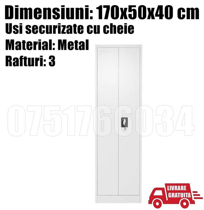 Dulap Vestiar Cabinet Depozit Metalic Usi Securizate Alb 170x50x40 cm