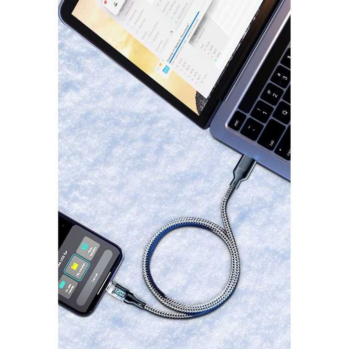 Cablu date type C+USB, incarcare rapida, 120W + afisaj digital led, 1M