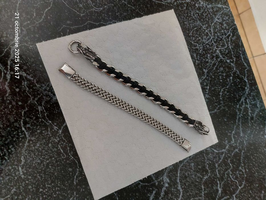 Bratara dama inox si pt barbat inox cu piele si capuri dragon