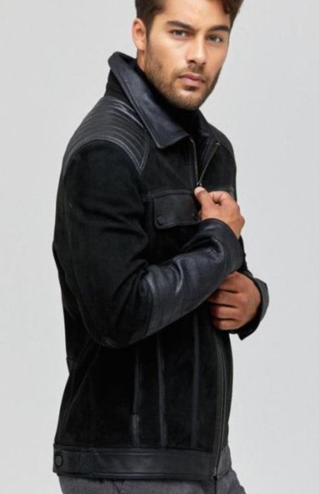 Мъжко кожено яке от велур и естествена кожа – размер L