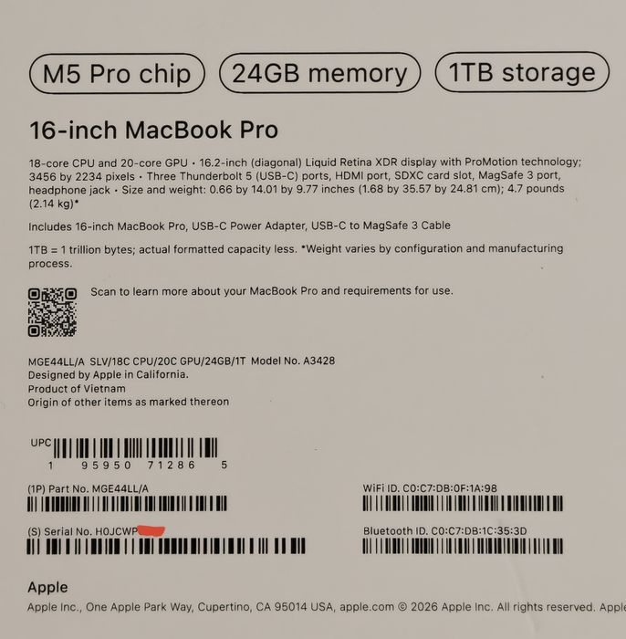 MacBook Pro 16 M5PRO 24/1TB 6 циклов