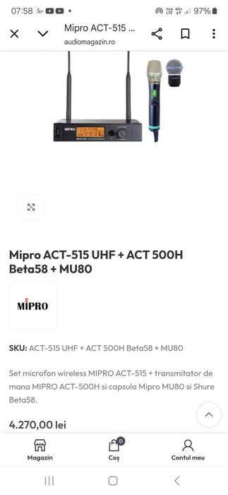 Microfon Mi Pro ACT-500H cu capsulă beta 58 a made in japan
