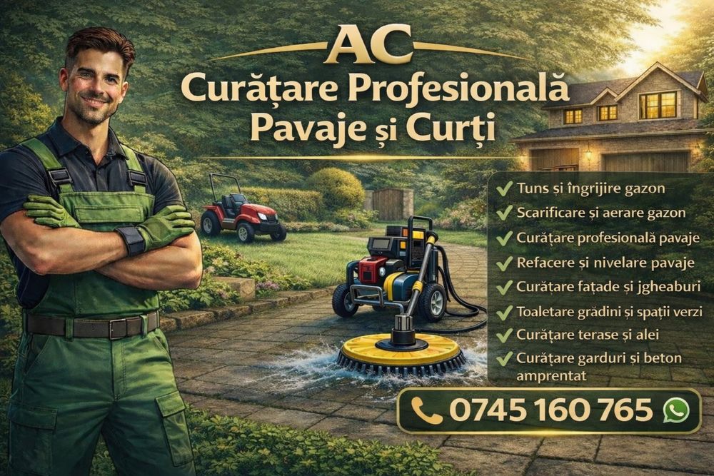Curățare pavaje/fațade, scarificare si aerare gazon, tuns  iarba/gazon