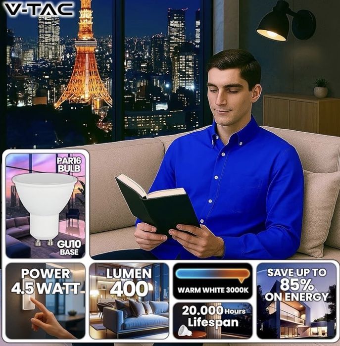 Set 10 spoturi  LED GU10 4.5 W - 400 lumeni