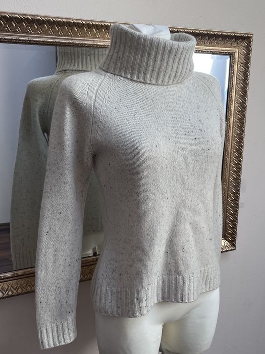 Pure Cashmere, pulover premium, 100% cașmir, tricot gros, gât înalt, crem
