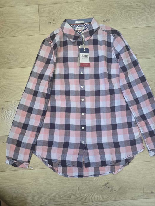Tommy Hilfiger, Camasa de dama - NOUA cu eticheta, in carouri, Roz somon/Roz pastel/Bleumarin S