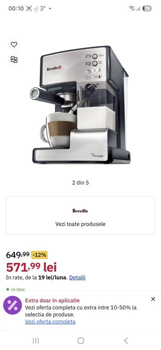 Espressor manual BREVILLE Prima Latte VCF045X-01, 1.5l, 15 bar, negru-