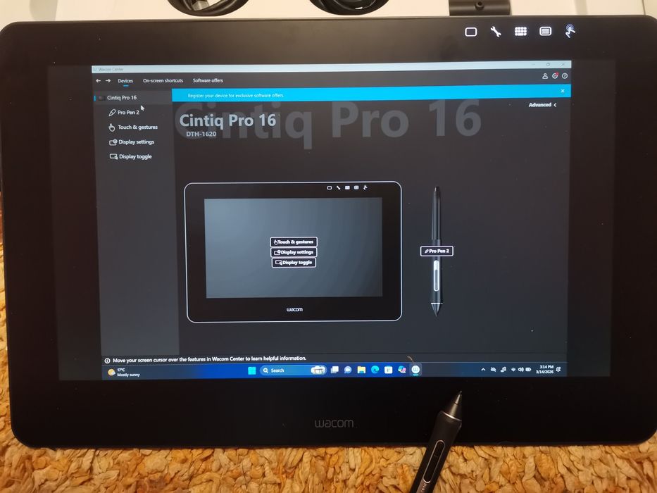 Tabletă grafică Wacom Cintiq pro 16 inch 4k touchscreen i