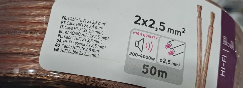 Cablu boxe difuzor transparent 2 x 2.5 mm2 x 10m