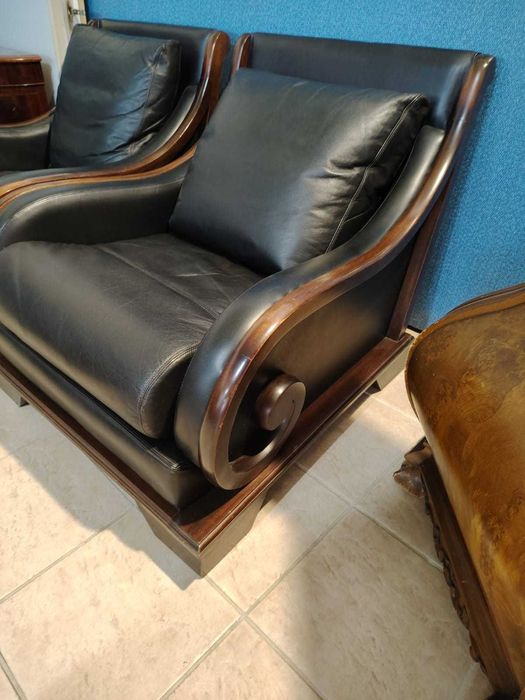 Set rar canapea si 2 fotolii lemn tec mahon piele naturala Danemarca
