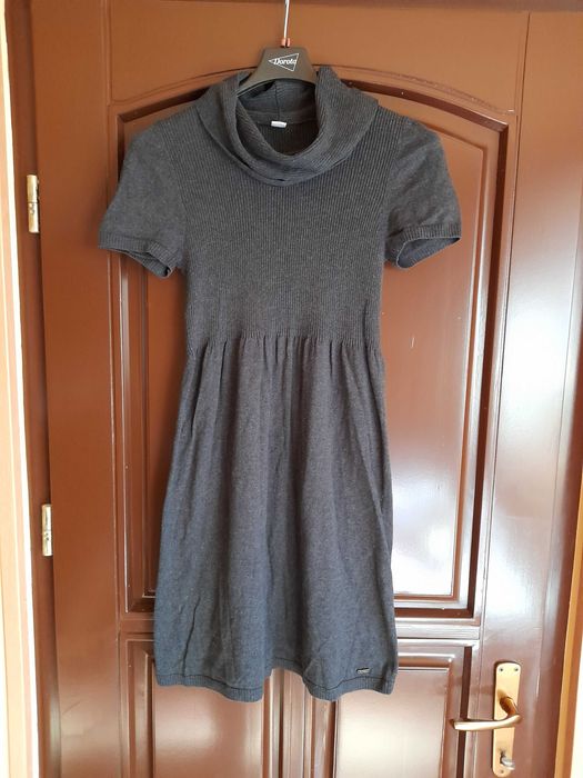 Rochita tricotata, marimea S, culoarea gri inchis, 100% bumbac