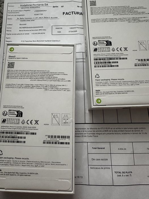 iPhone 17 256GB Albastru  sau Negru Sigilat  Factura Garantie 2 ani Nou