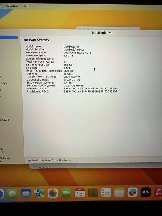 Macbook Pro 13’ 2017 512GB 16GB RAM 57 cicluri impecabil