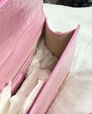 Geanta Jacquemus Le Grand Bambino Roz - Piele cu Textura Crocodil