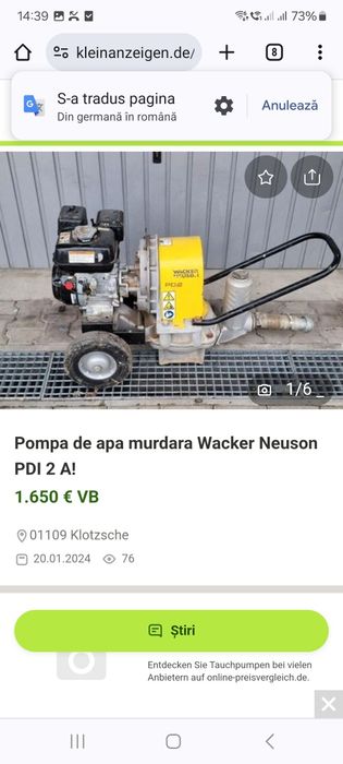 Motopompa cu diafragma (membrana) wacker neuson PDI2A 300l/min