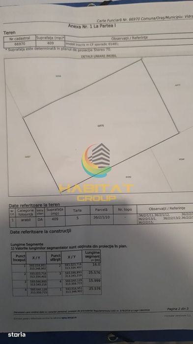 Teren 409 mp / com. Berceni - Vidra / Comision 0%