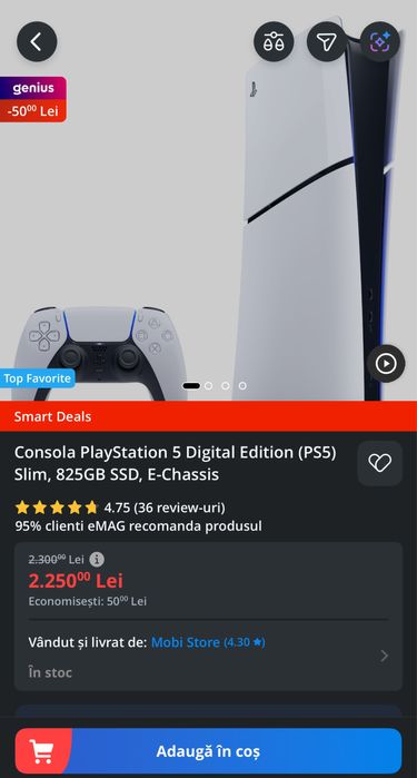 Vând PS5 Slim 825 Gb SSD E-Chassis Sigilat Garanție Emag