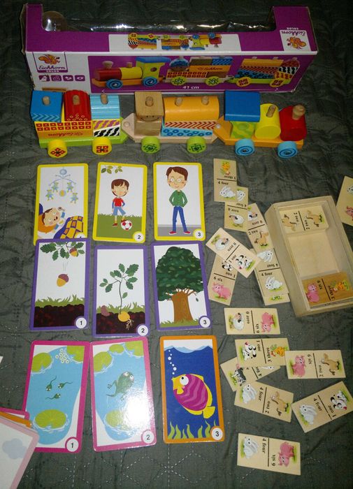 дървени играчки , пъзели, карти, конструктори