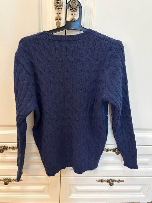 Pulover Ralph Lauren bleumarin, model cablu, logo roșu – mărimea M