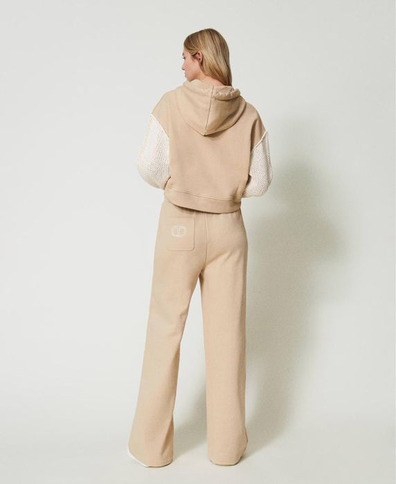 Twinset Milano оригинален wide leg plush fabric trousers в нежен Almond Milk beige нюанс