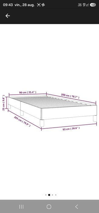 Cadru pat vidaXL, fara saltea tesatura neagra 90x200 cm 16.5 kg