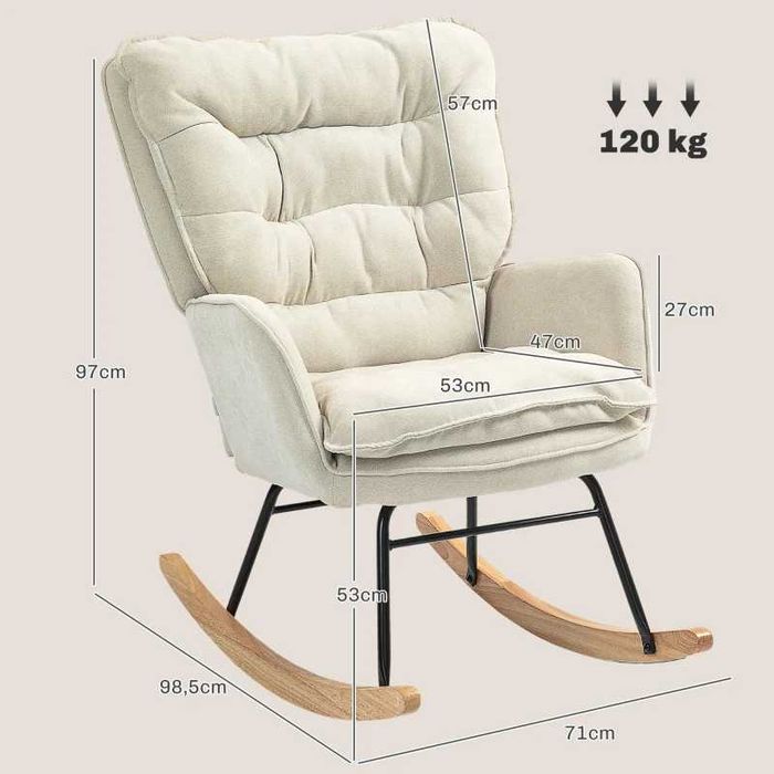 Люлеещ се стол HOMCOM, висока облегалка, рамка от бук, до 120 кг