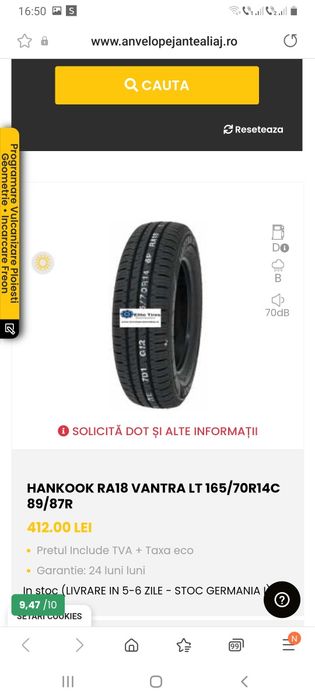 Cauciucuri  165/70/14C hankok ventra Lt 600lei 2buc