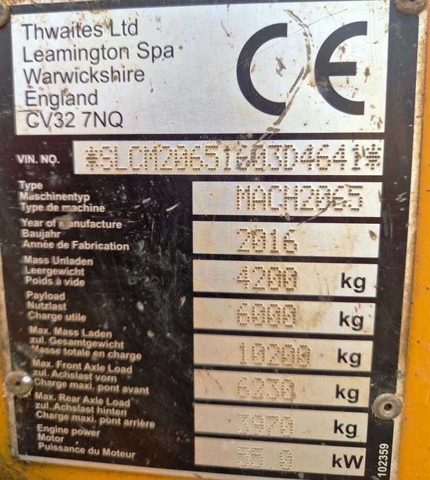 dumper Thwaites MACH2065, capacitate 6 tonne