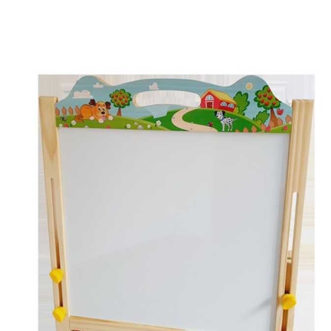 Tablă de scris, magnetică, 2fețe, înălțime reglabilă, din lemn,cu abac