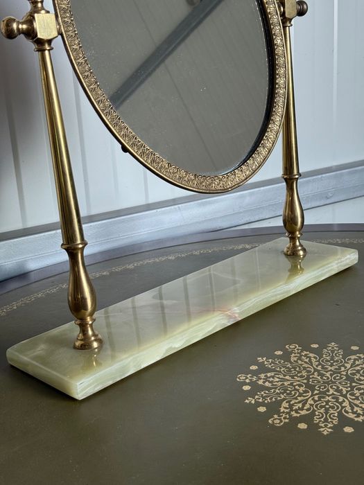 Oglindă vintage de toaletă Mid-Century – Alamă și Marmură/Onyx (Italia, anii '50)