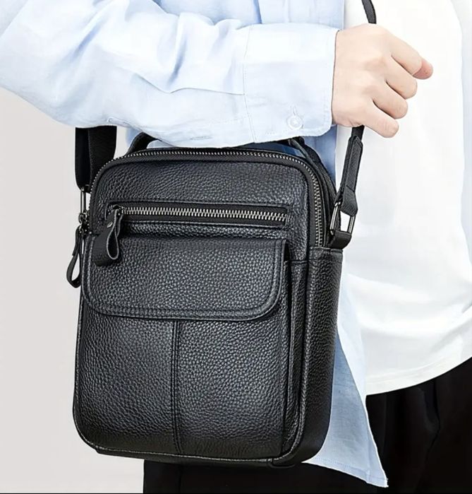 Мъжка кожена чанта с елегантна визия /Черна естест. кожа -20% Промоция