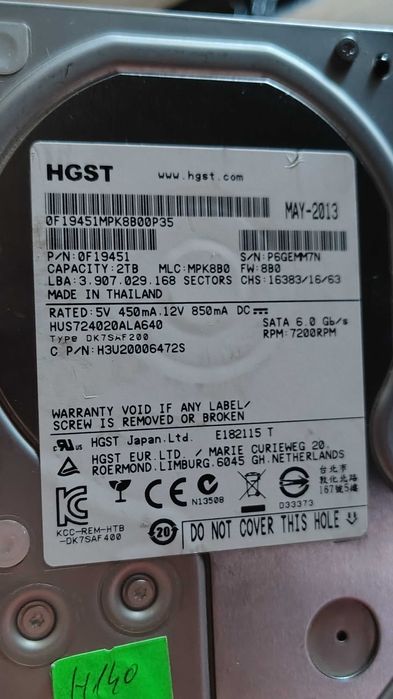 Hard Disk Seagate HGST, 2TB SATA3 6GB/S, 3.5 inch, 7.200K, 64MB