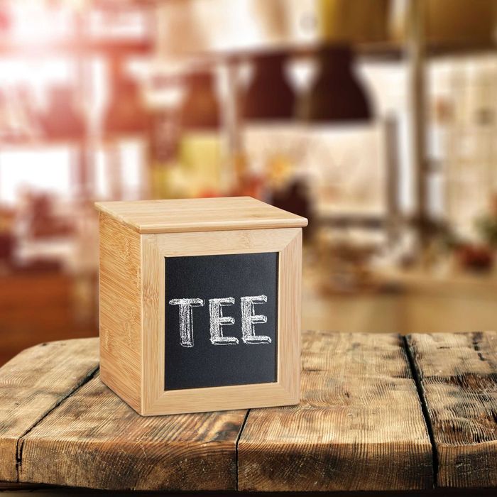 Cutie de Depozitare cu Tabla de Scris Stil Rustic Bambus 17x15x15 cm