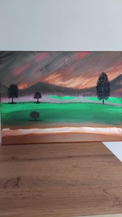 Оригинална ръчно рисувана картина – пейзаж с магнетичен залез