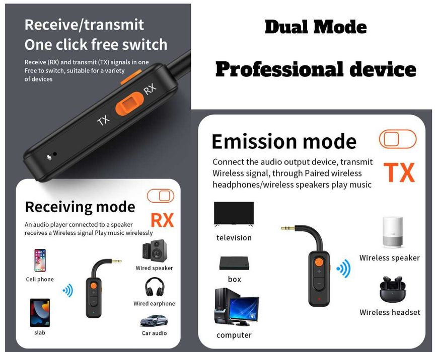 Adaptor Bluetooth 5.4 AdyMel®, mufa Jack 3.5 mm flexibila