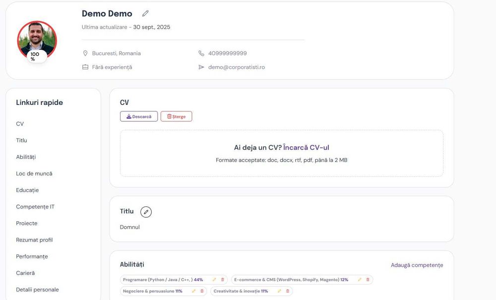 Platformă job-uri complet funcțională +domeniu premium corporatisti.ro